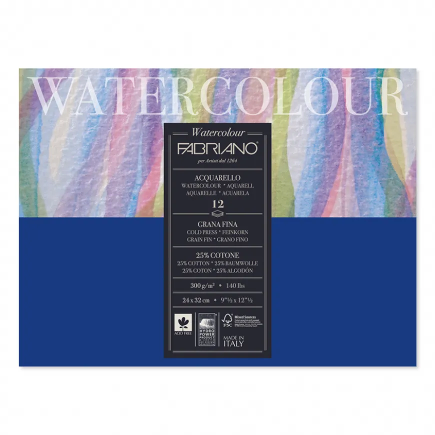 Bloco Watercolour Fabriano Colado - Grão Fino 300gr