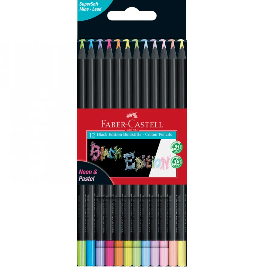 Caixa Lápis de Cor Pastel e Neon "Black Edition" Faber-Castell