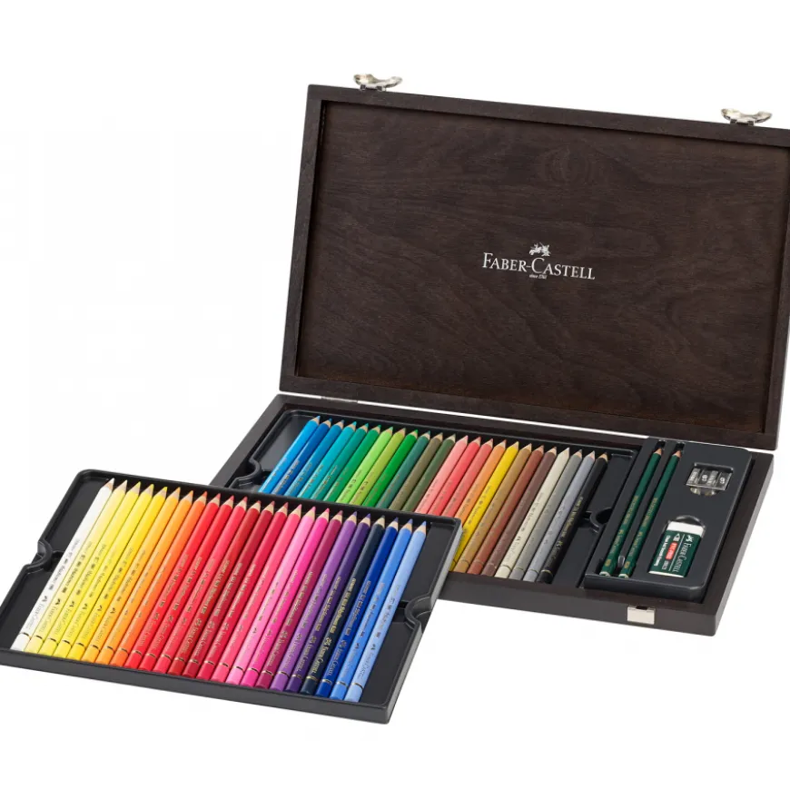 Caixa Madeira Lápis Polychromos + Acessórios Faber-Castell