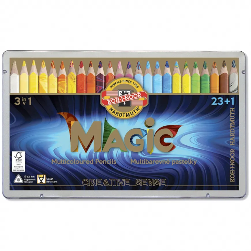 Caixa Metal Lápis Multicolor Triangulares Magic Koh-I-Noor