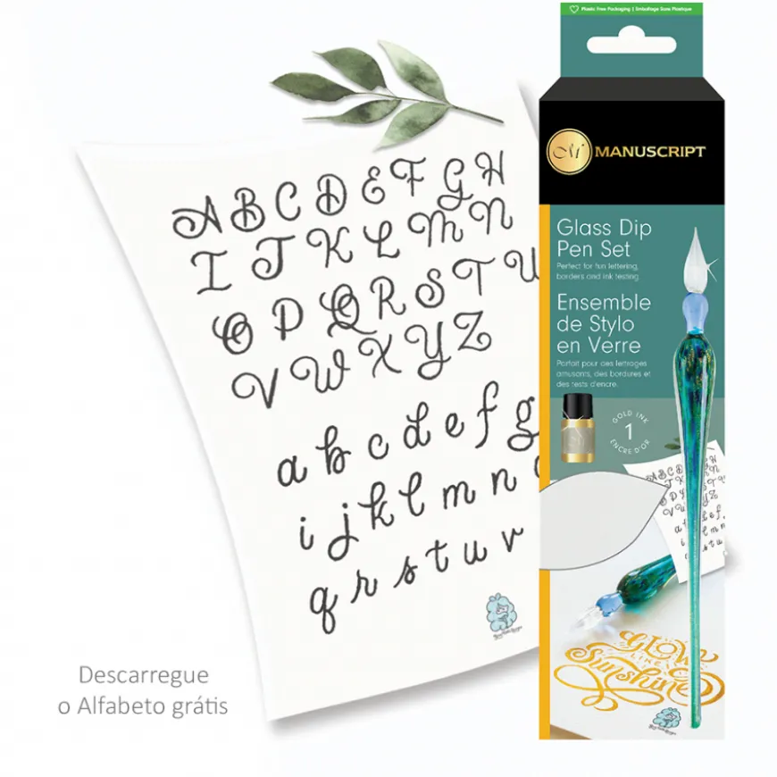 Conjunto Caneta Aparo de Vidro Manuscript