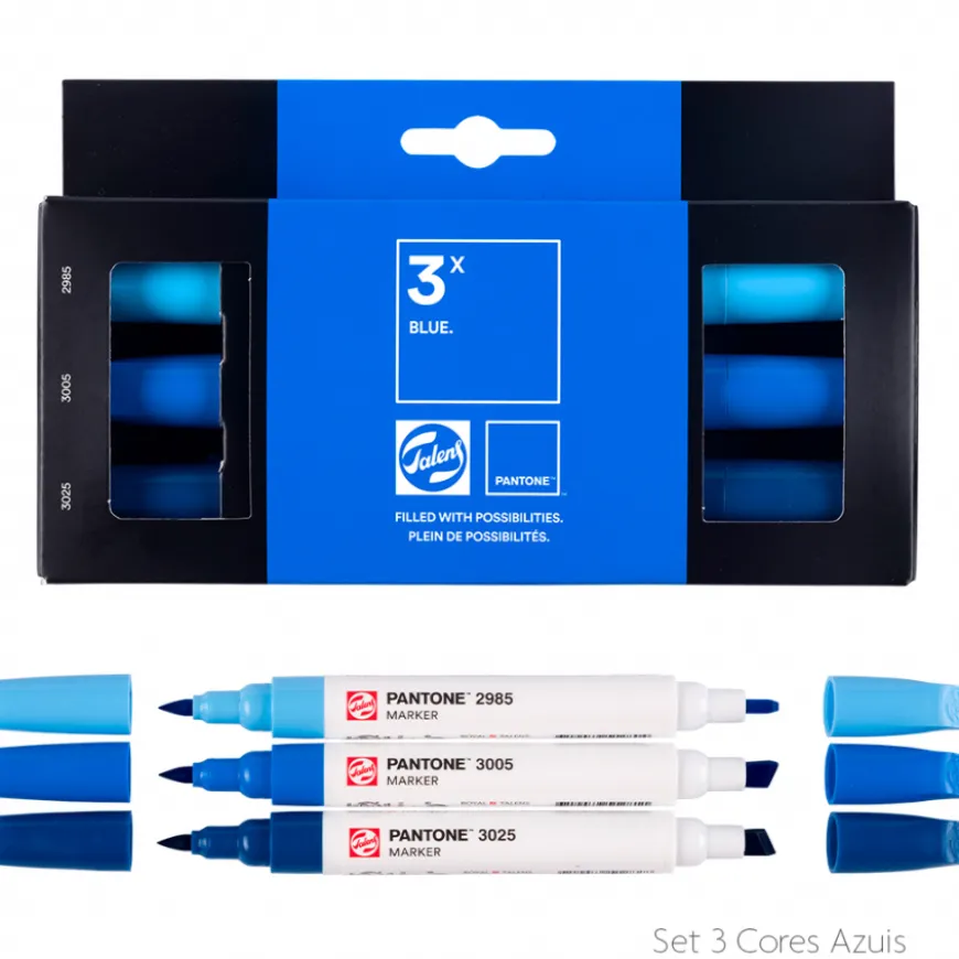 Conjunto Marcadores Cores Azuis Pantone Talens