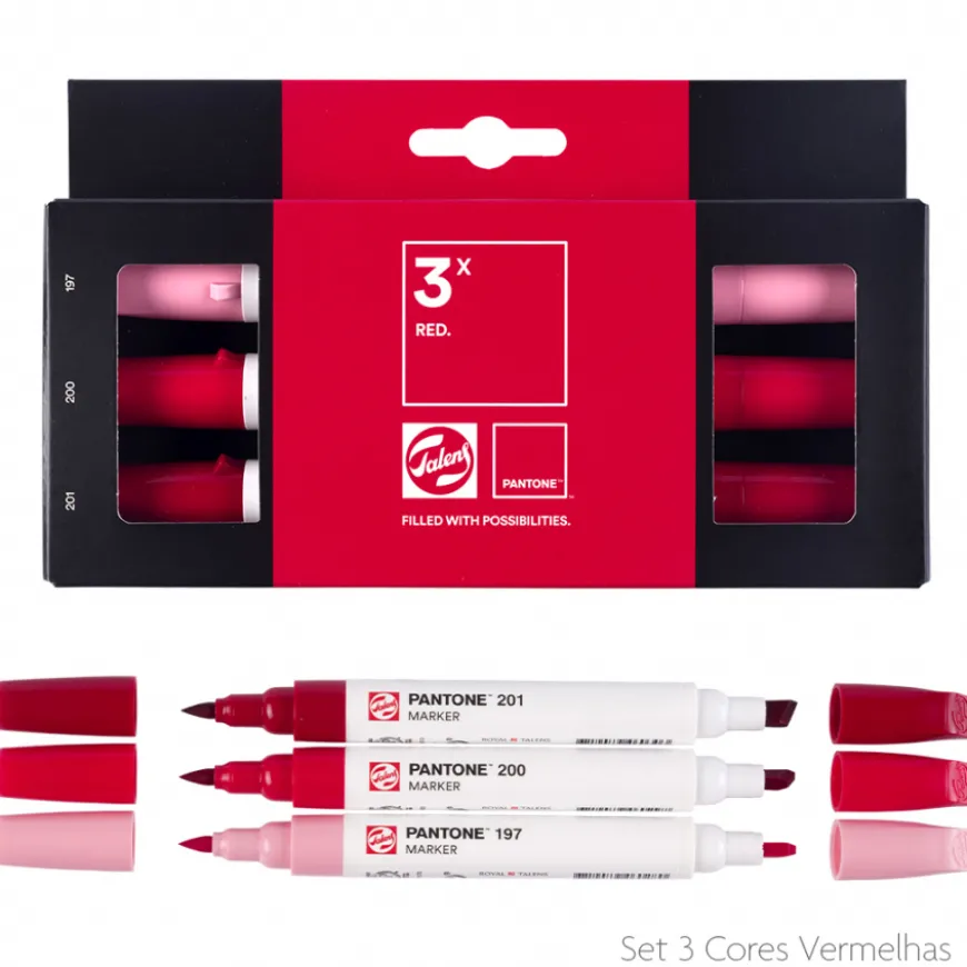 Conjunto Marcadores Cores Vermelhas Pantone Talens
