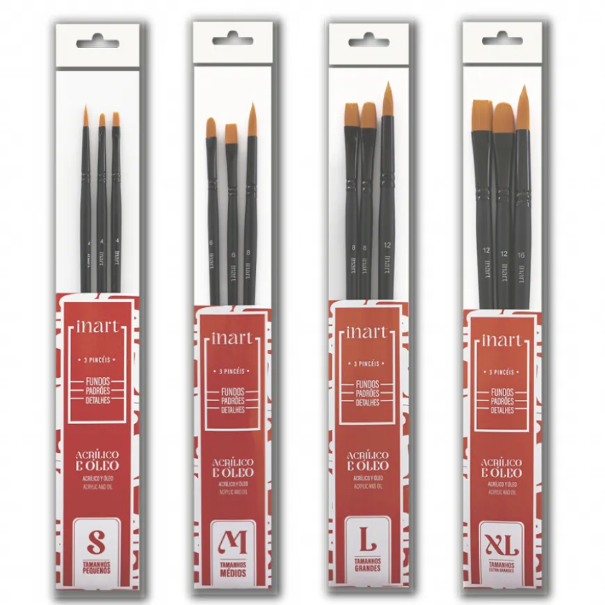 Conjunto 3 Pincéis para Acrílico e Óleo Inart